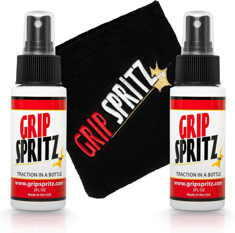 Grip Spritz رذاذ تعزيز قبضة أحذية كرة السلة - معزز تماسك الأحذية - يطيل عمر الحذاء ويزيد الأداء - حزمة على مدار السنة - زجاجتان من رذاذ قبضة الأحذية منشفة - Image 1